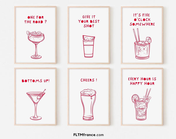 Affiche d'art de bar rouge - Poster d'alcool