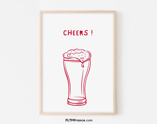 Affiche Cheers - Poster cocktail bière alcool - Affiche boisson - Art mural tendance - Poster à imprimer FLTMfrance