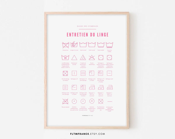 Affiche Entretien du linge coloris rose - Affiche buanderie