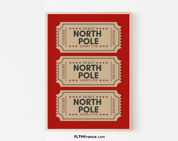 Billets du pôle Nord rouge affiche - Décoration de noël