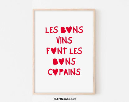 Affiche Les bons vins font les bons copains rouge FLTMfrance