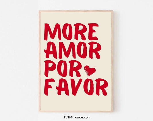 More Amor Por Favor Affiche tons colorés rouge - Art mural éclectique moderne - Affiche de citation d'amour - Poster à imprimer FLTMfrance FLTMfrance