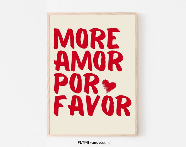 Affiche More Amor Por Favor rouge - Affiche de citation d'amour