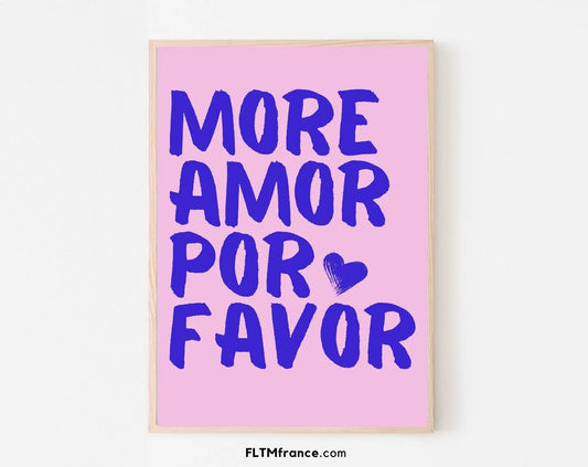 More Amor Por Favor Affiche tons colorés mauve rose, Art mural éclectique moderne affiche de citation d'amour - Poster à imprimer FLTMfrance FLTMfrance