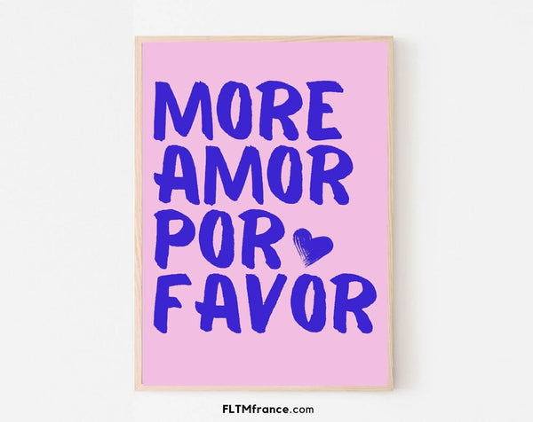 Affiche More Amor Por Favor mauve - Affiche de citation d'amour