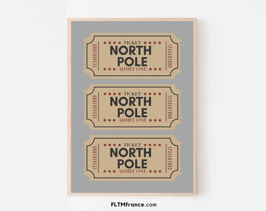 Billets du pôle Nord gris affiche - Décoration de noël FLTMfrance