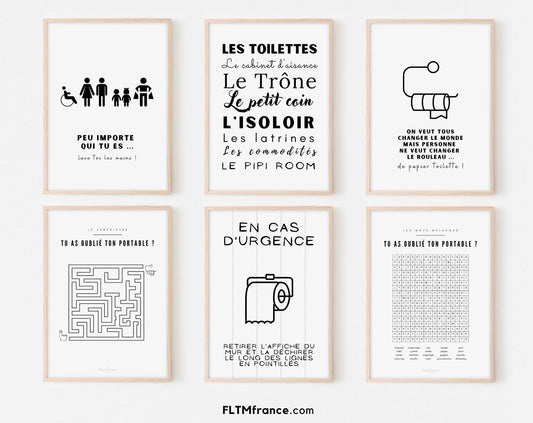 Pack de 6 affiches humoristiques - Affiches toilette humour FLTMfrance