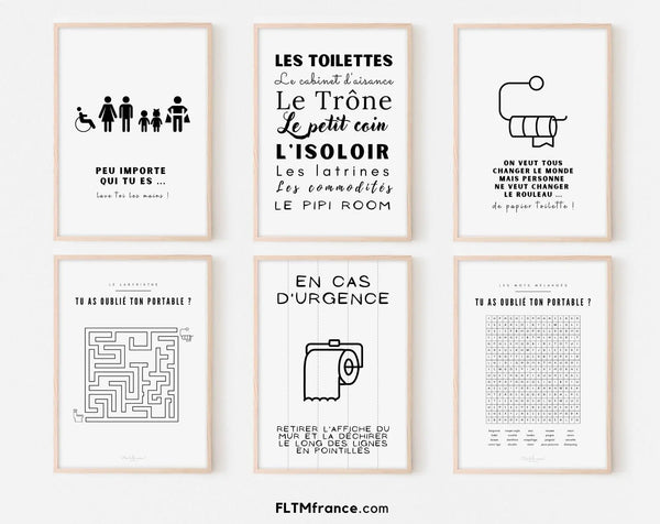 Pack de 6 affiches humoristiques toilettes