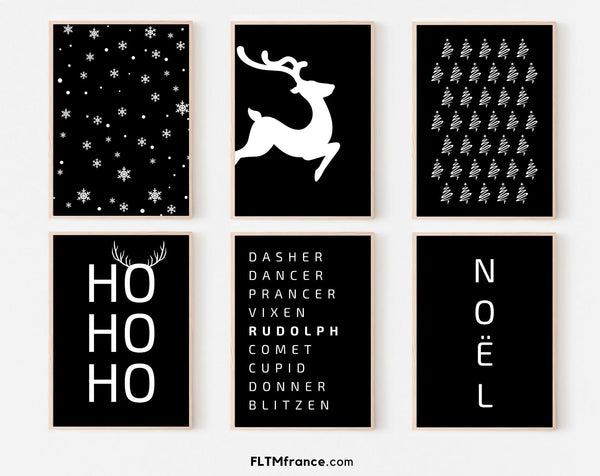 6 affiches de Noël noir - Décoration de Noël