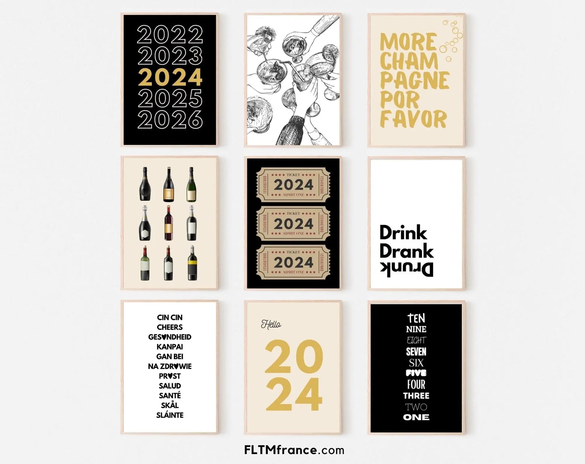 9 affiches du nouvel an 2024 - Décorations de nouvel an - FLTMfrance