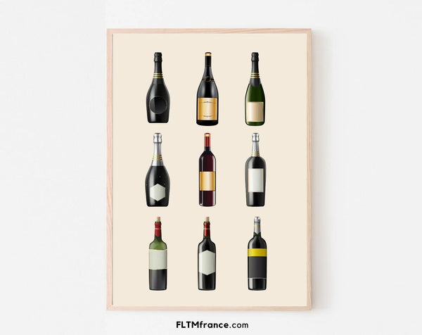Affiche Bouteilles de champagne et vins