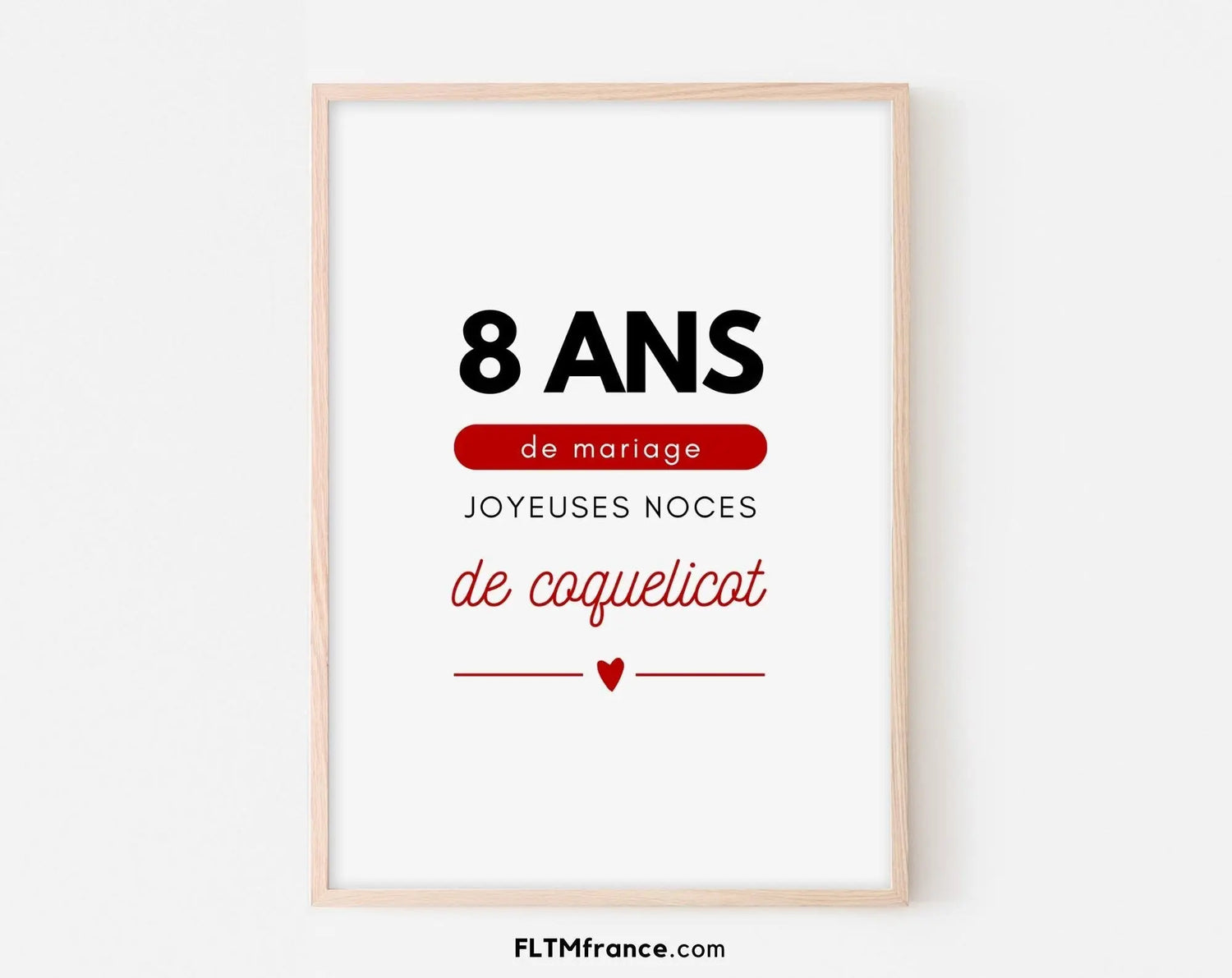 8 ans de mariage Affiche Noces de coquelicot - Cadeau anniversaire de mariage - FLTMfrance