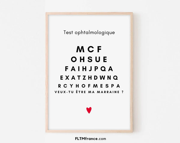 Veux-tu être ma marraine ? - Affiche test ophtalmologique - Demande marraine originale