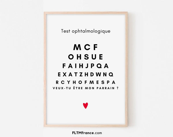 Veux-tu être mon parrain ? - Affiche test ophtalmologique - Demande parrain originale
