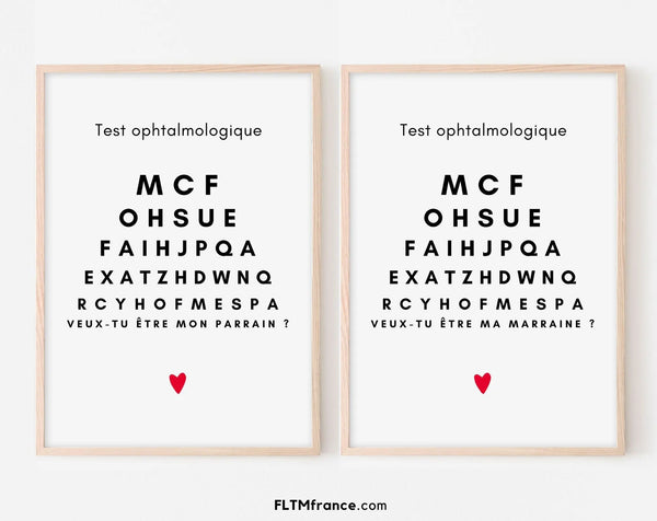 Affiche test ophtalmologique – Demande marraine ou parrain originale à imprimer