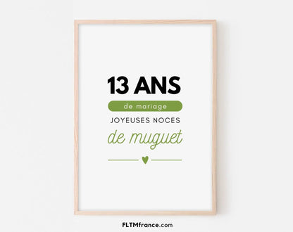 13 ans de mariage Affiche Noces de muguet - Cadeau anniversaire de mariage - FLTMfrance