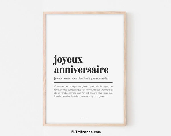 Affiche définition Joyeux anniversaire - Affiche définition humour