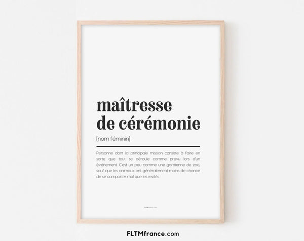 Affiche définition maitresse de cérémonie - Affiche définition humour mariage