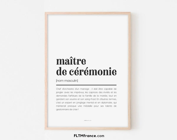 Affiche définition maître de cérémonie - Affiche définition humour mariage