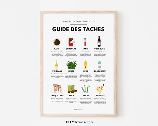 Affiche Guide des taches en couleurs - Guide d'élimination des tâches - Décoration moderne - Art mural - Poster à imprimer FLTMfrance - FLTMfrance