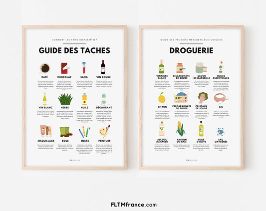 2 affiches Guide des taches et droguerie en couleurs - FLTMfrance