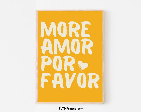 More Amor Por Favor Affiche tons colorés jaune - Art mural éclectique moderne - Affiche de citation d'amour - Poster à imprimer FLTMfrance FLTMfrance