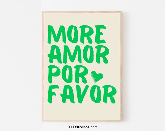 More Amor Por Favor Affiche tons colorés vert - Art mural éclectique moderne - Affiche de citation d'amour - Poster à imprimer FLTMfrance FLTMfrance