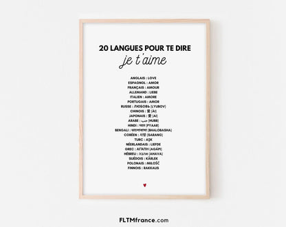 Comment dire « Je t'aime » en 20 langues - Affiche Saint-Valentin FLTMfrance