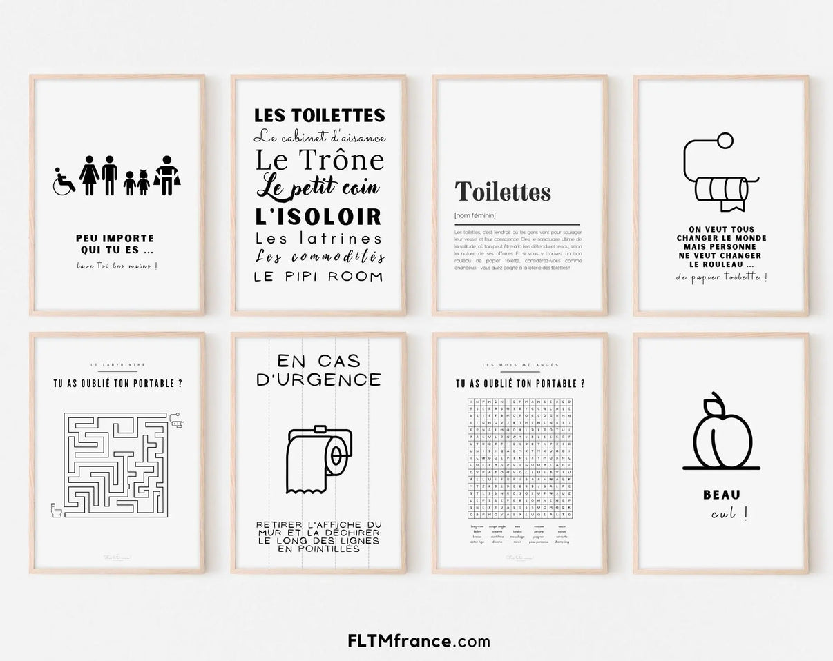 8 affiches toilettes humoristiques - Poster humour WC - FLTMfrance