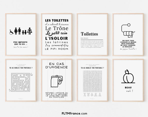 8 affiches toilettes humoristiques - Poster humour WC