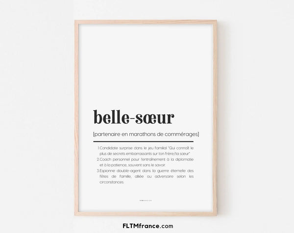 Affiche définition belle-sœur - Affiche définition humour famille