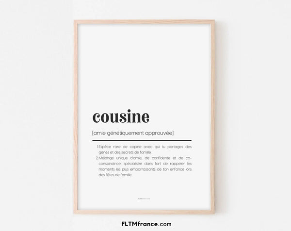 Affiche définition cousine - Affiche définition humour famille