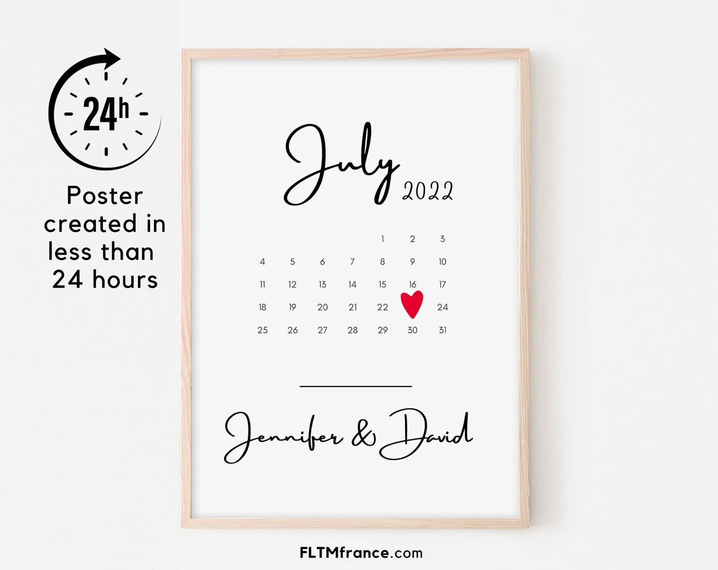 Personalized date poster for couple with first names and date of meeting, civil partnership or marriage - Wall decoration - Printable Poster - FLTMfrance