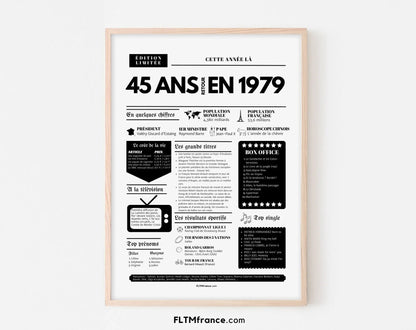 Affiche 45 ans retour en 1979 année de naissance - Carte anniversaire 45 ans FLTMfrance