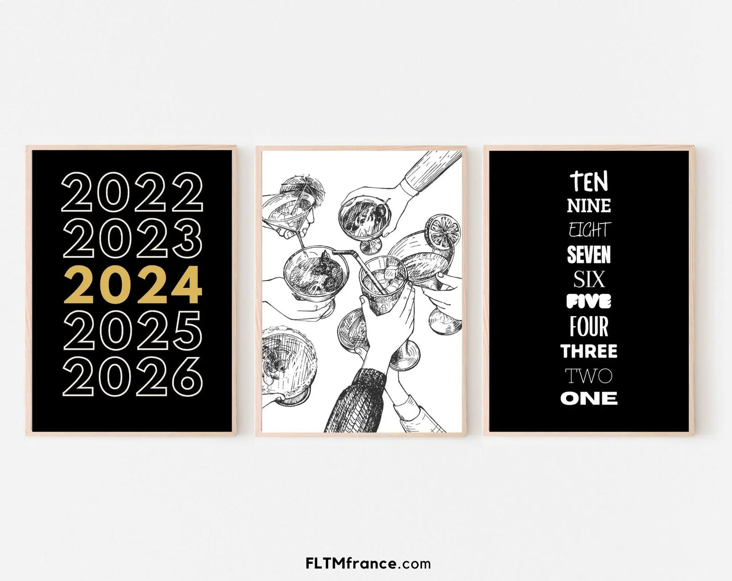 3 affiches du nouvel an 2024 - Décoration de nouvel an - FLTMfrance
