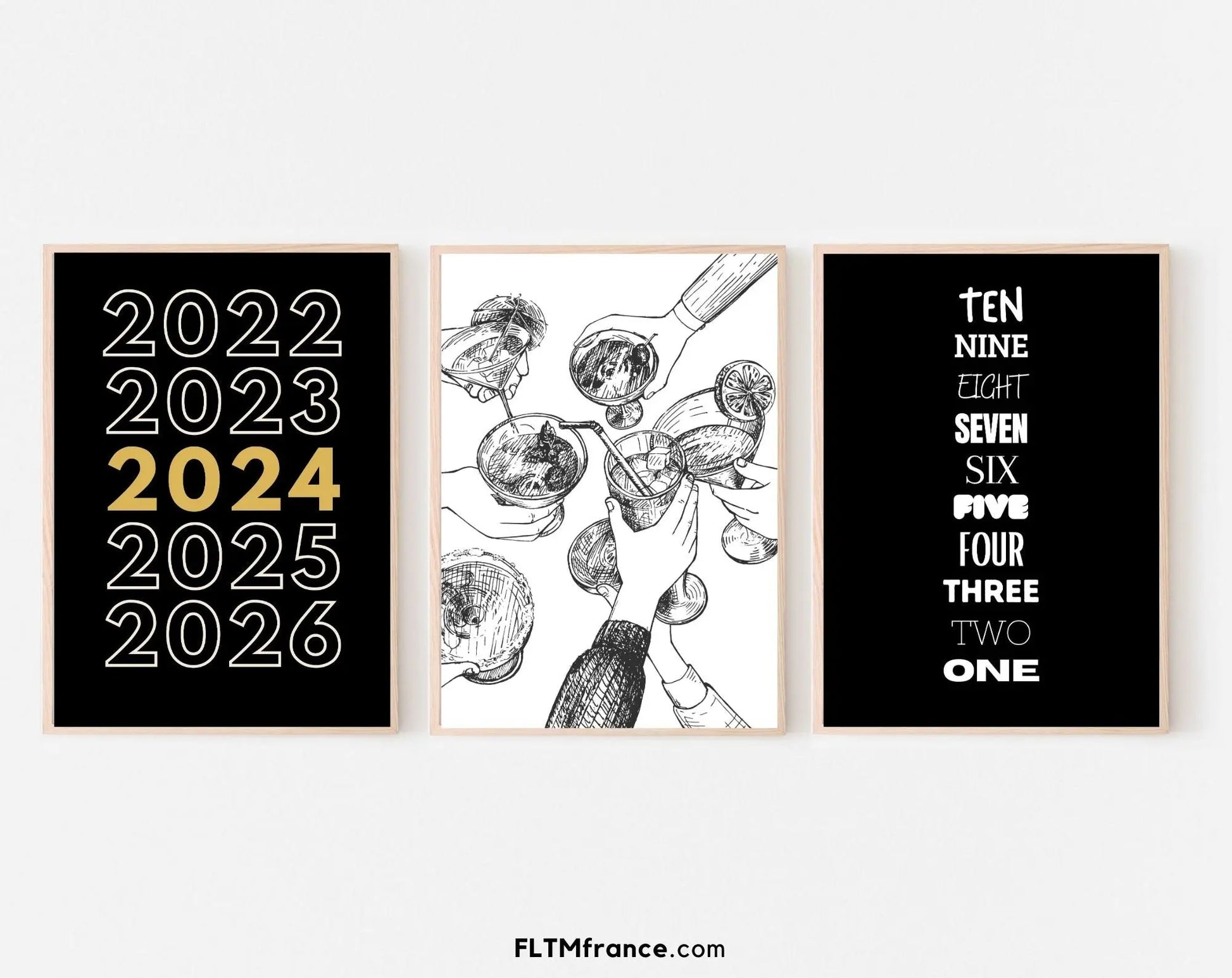 3 affiches du nouvel an 2024 - Décoration de nouvel an - FLTMfrance
