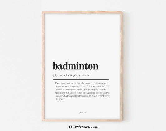 Affiche définition badminton - Affiche définition humour sport FLTMfrance
