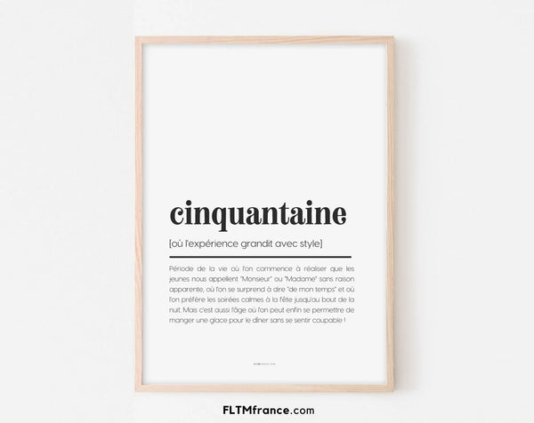 Affiche définition cinquantaine - Affiche définition humour 50 ans