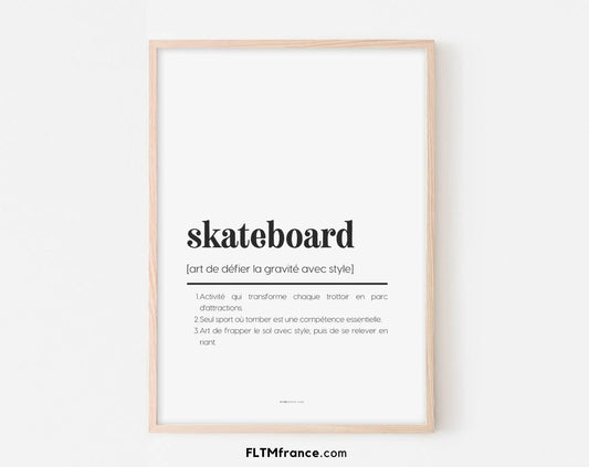 Affiche définition skateboard - Affiche définition humour sport FLTMfrance