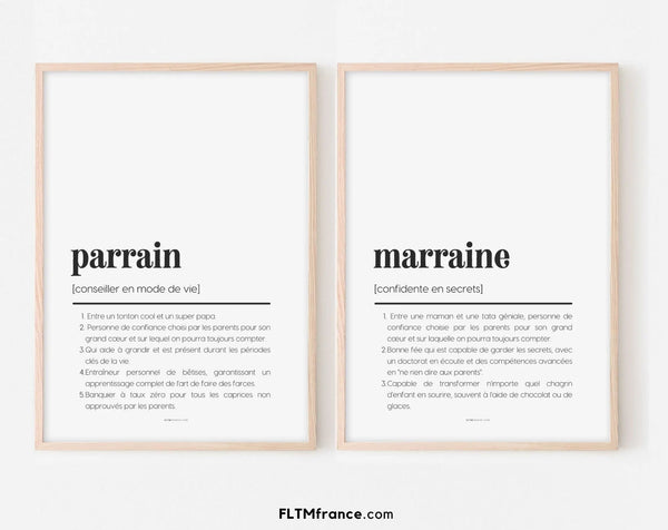 Affiches définition parrain et marraine - Affiche définition humour