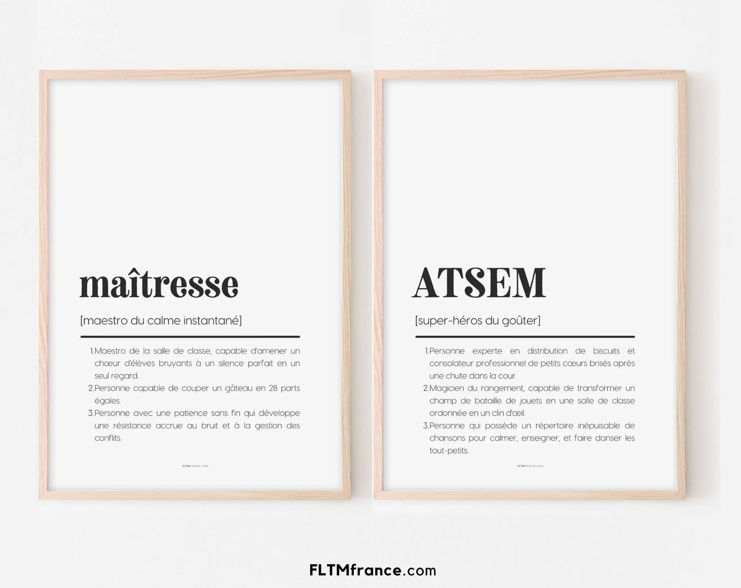 Pack de 2 affiches définition maîtresse et ATSEM - Affiche définition humour FLTMfrance