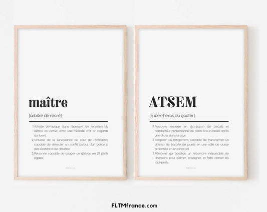 Pack de 2 affiches définition maître et ATSEM - Affiche définition humour FLTMfrance
