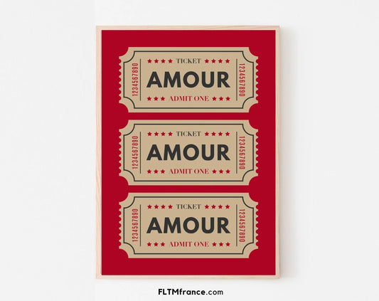 Amour ticket couleur rouge Affiche - Affiche Saint-Valentin - FLTMfrance
