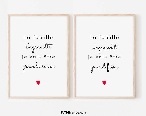 Affiches La famille s'agrandit Grand frère et grande sœur - Annonce grossesse originale