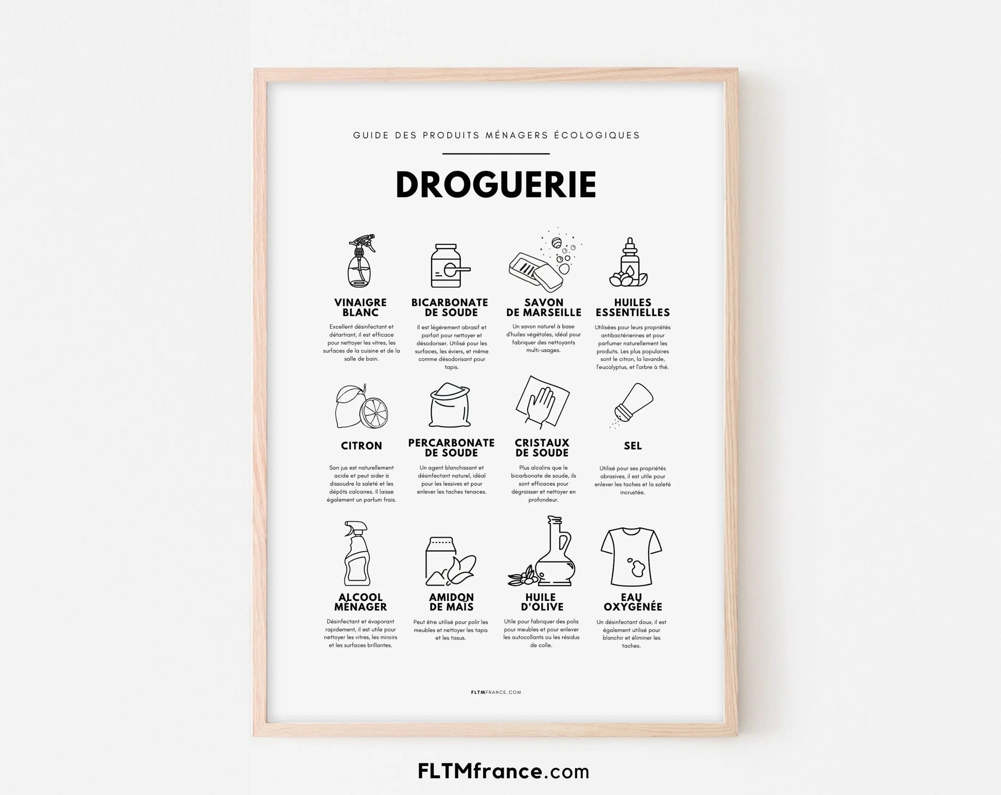 Affiche Droguerie - Guide des produits ménagers écologiques - Décoration moderne - Art mural minimaliste - Poster à imprimer FLTMfrance - FLTMfrance