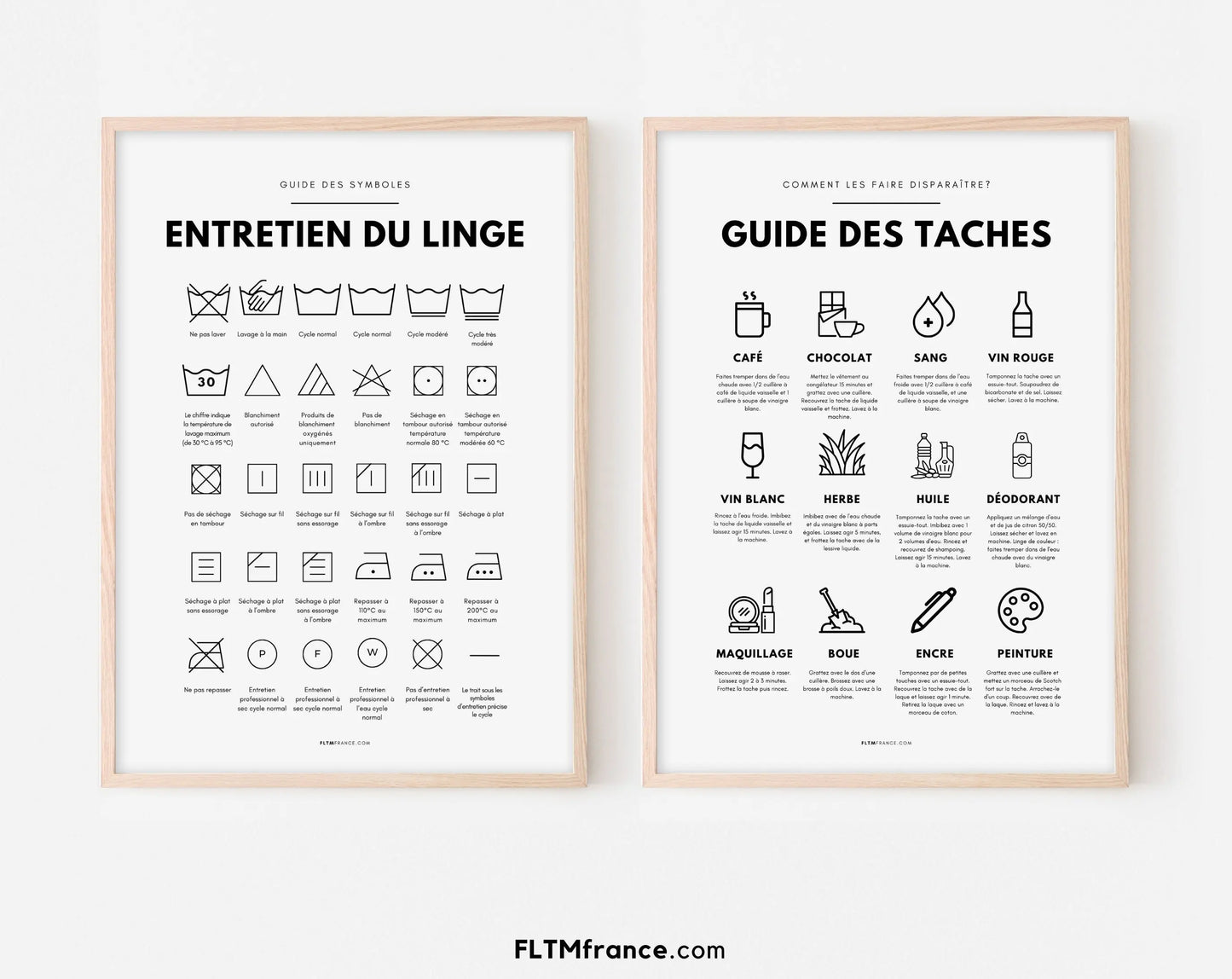 2 affiches Guide des taches et entretien du linge - FLTMfrance