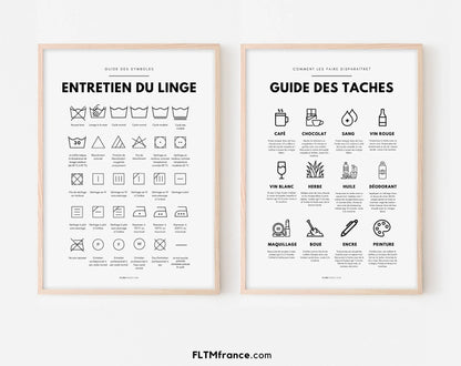 2 affiches Guide des taches et entretien du linge - FLTMfrance