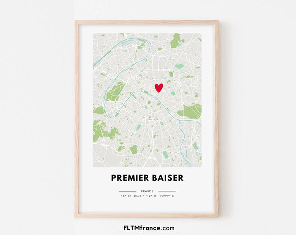 Premier baiser - Affiche carte de ville personnalisée