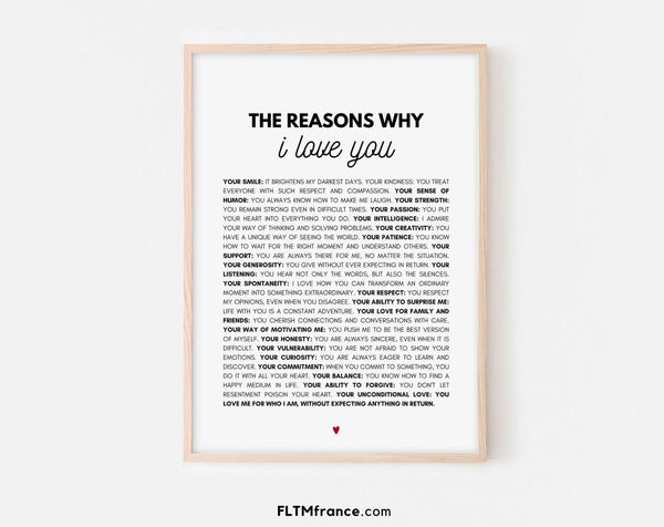 The reasons why I love you Poster - Wall art decor Valentine's Day