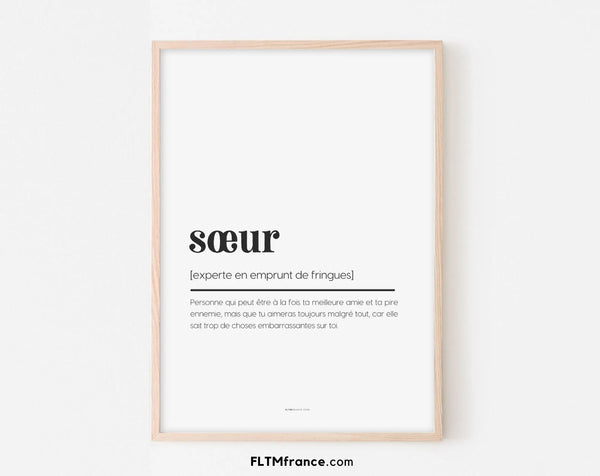 Affiche définition sœur - Affiche définition humour famille